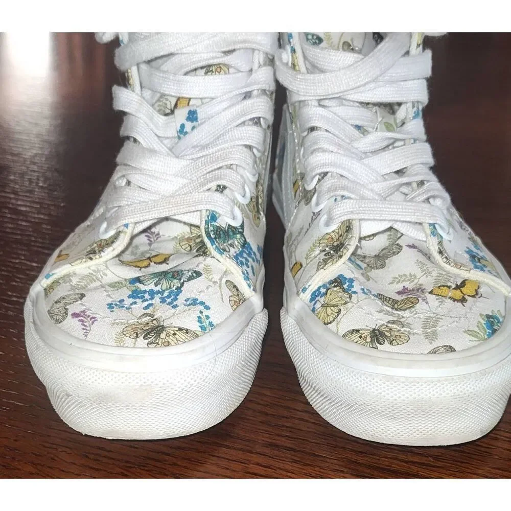 Vans Sk8-Hi Butterfly Checkerboard high-top sneakers white canvas blue yellow fl
